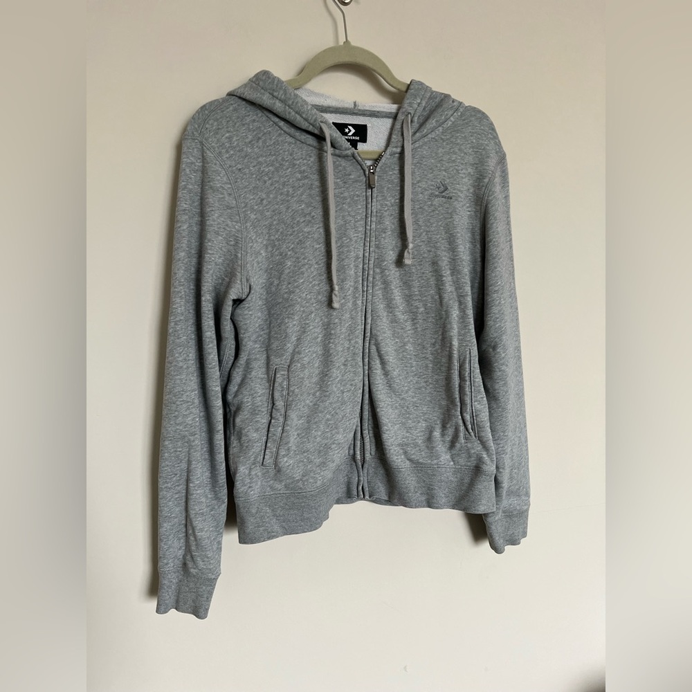 Converse Gray Zip Up Hoodie Women’s Large Casual Basic Streetwear - Picture 3 of 8